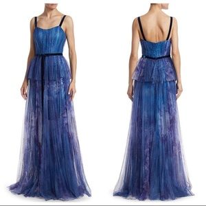 MARCHESA NOTTE printed sequin pleated tulle Gown
